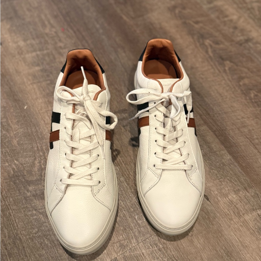 BRAND NEW UNWORN Allen Edmonds White Courtside Leather Sneaker w/Black & Brown - Picture 5 of 6